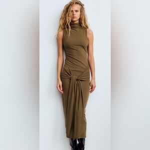 Zara Khaki Sleeveless Maxi Dress